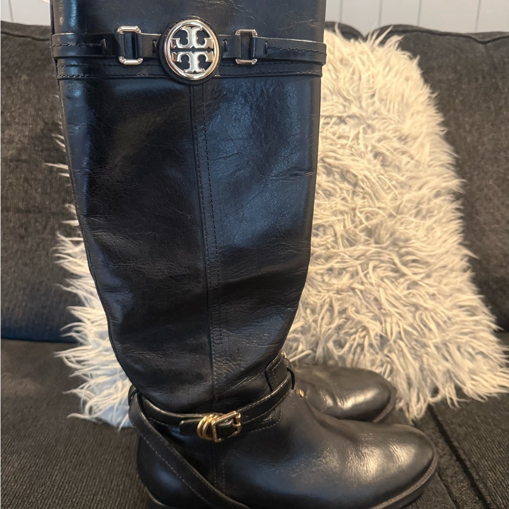 Tory Burch Black Leather Tall Boots